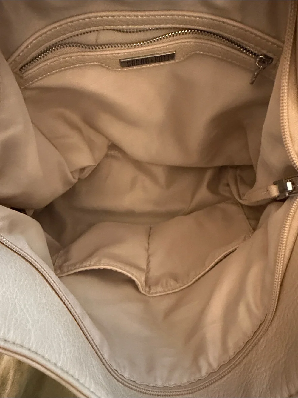 Women’s Beige Shoulder Hobo Bag - Soft Pebbled Leather Style
